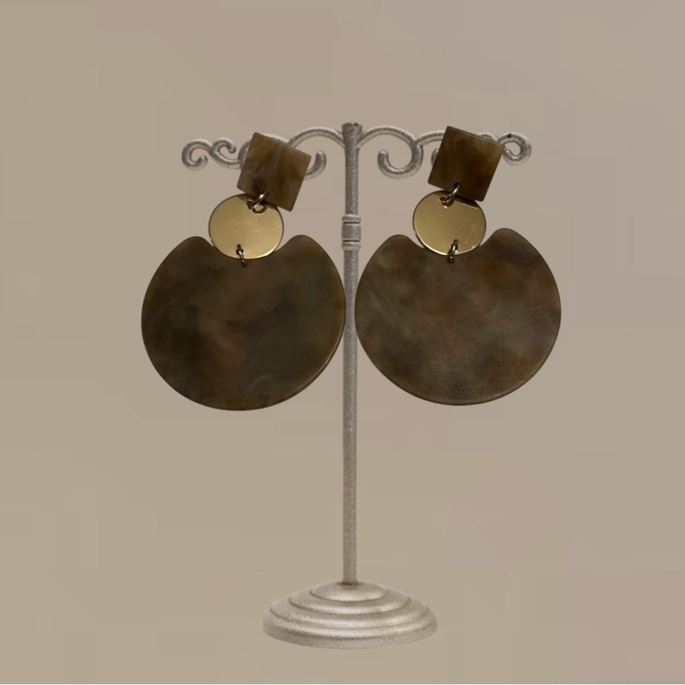 Geometric Brown and Gold Statement Earrings